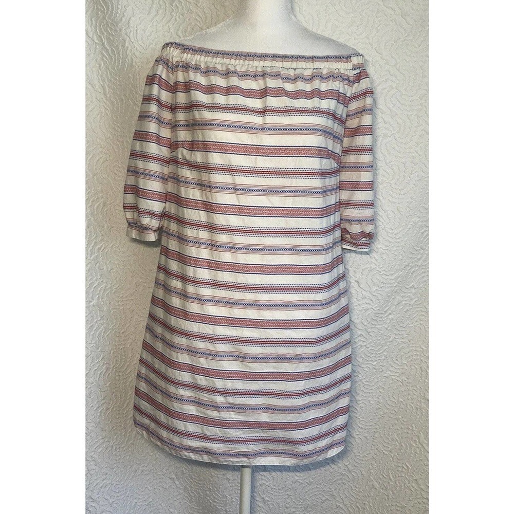 ASOS Red White Blue Stripe Dress Size US 0 Cotton Peasant Boho Short Coverup